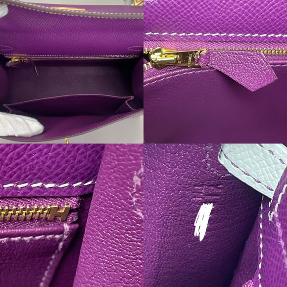 NIB HERMES HSS Kelly 25 Epsom SO "Anemone" & White "Blanc" Brushed Gold HW - Picture 8 of 12